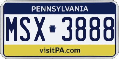 PA license plate MSX3888