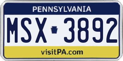 PA license plate MSX3892