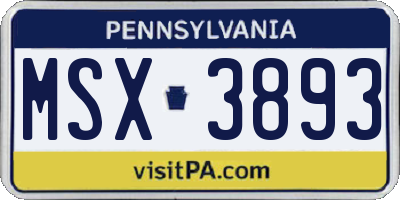 PA license plate MSX3893