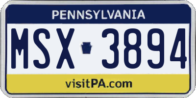 PA license plate MSX3894