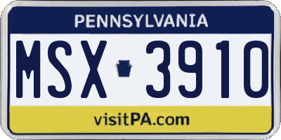 PA license plate MSX3910