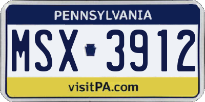 PA license plate MSX3912