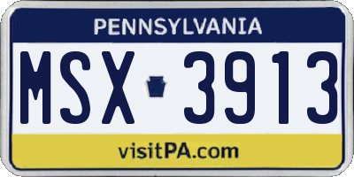 PA license plate MSX3913