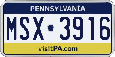 PA license plate MSX3916