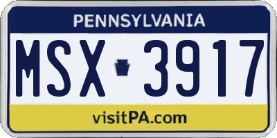 PA license plate MSX3917