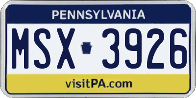 PA license plate MSX3926