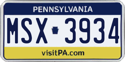 PA license plate MSX3934