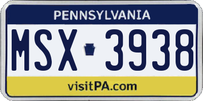PA license plate MSX3938