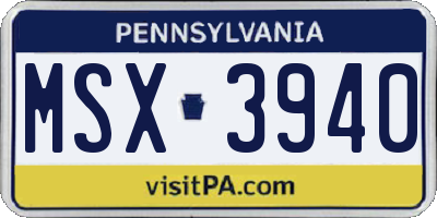PA license plate MSX3940