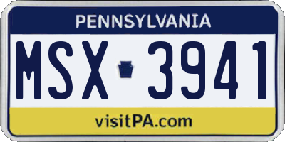 PA license plate MSX3941