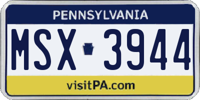 PA license plate MSX3944