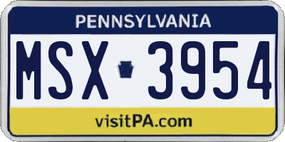 PA license plate MSX3954