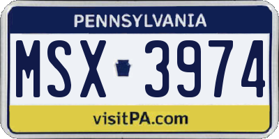 PA license plate MSX3974