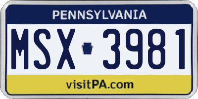 PA license plate MSX3981