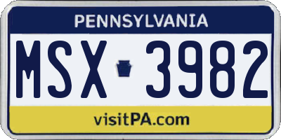 PA license plate MSX3982