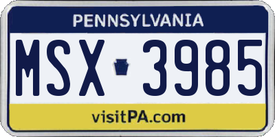 PA license plate MSX3985