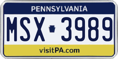 PA license plate MSX3989