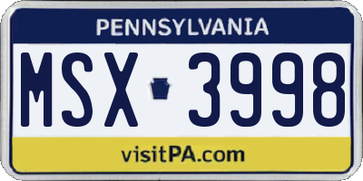 PA license plate MSX3998