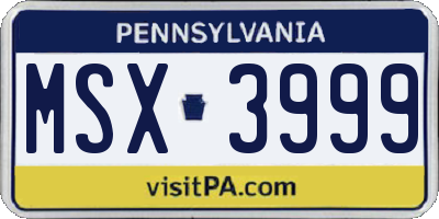 PA license plate MSX3999