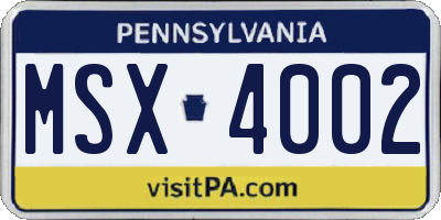 PA license plate MSX4002