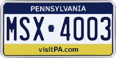 PA license plate MSX4003