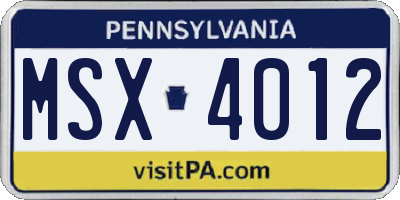 PA license plate MSX4012