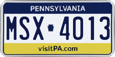 PA license plate MSX4013