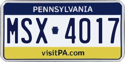 PA license plate MSX4017