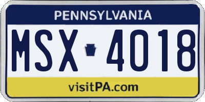 PA license plate MSX4018