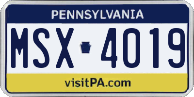 PA license plate MSX4019