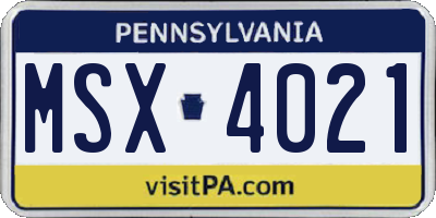PA license plate MSX4021
