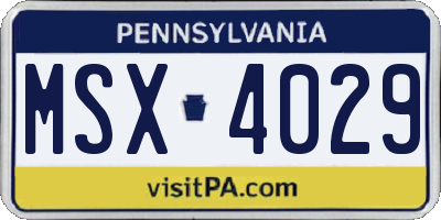 PA license plate MSX4029