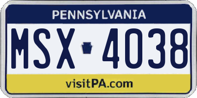 PA license plate MSX4038