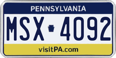 PA license plate MSX4092