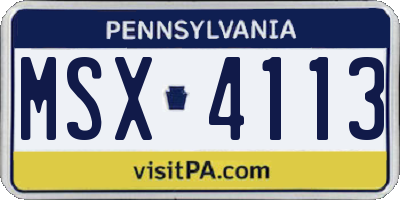PA license plate MSX4113