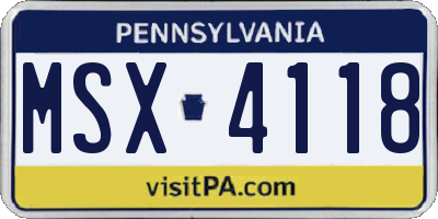PA license plate MSX4118