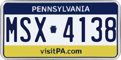PA license plate MSX4138