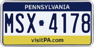 PA license plate MSX4178