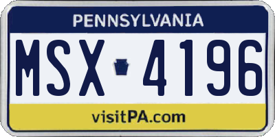 PA license plate MSX4196