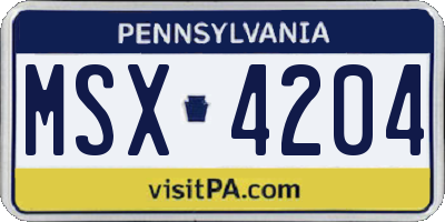 PA license plate MSX4204