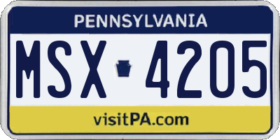 PA license plate MSX4205