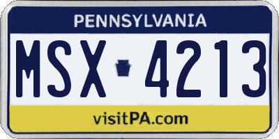 PA license plate MSX4213
