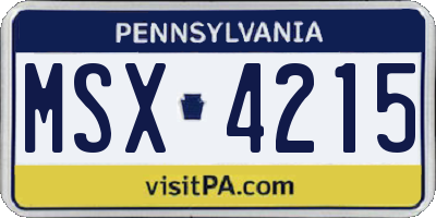 PA license plate MSX4215