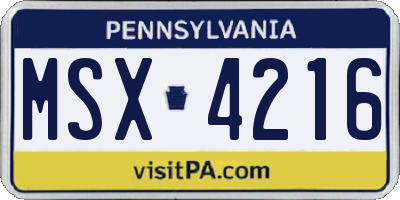PA license plate MSX4216