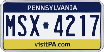 PA license plate MSX4217