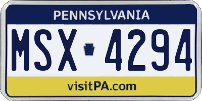 PA license plate MSX4294