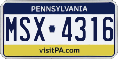 PA license plate MSX4316