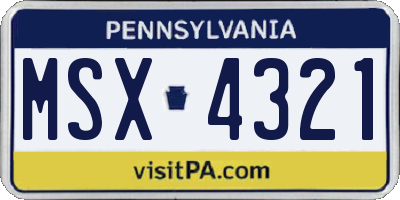 PA license plate MSX4321