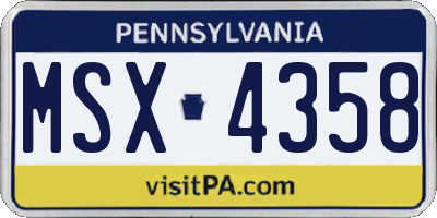 PA license plate MSX4358