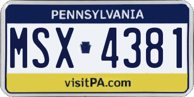 PA license plate MSX4381